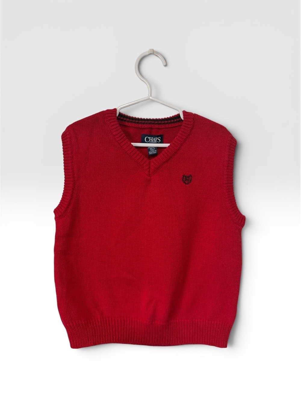 Chaps Boys Preppy School Holiday Wear Red Cotton V-Neck Sweater Vest XS (6/7)